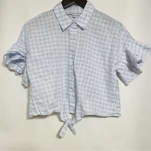 Cupcakes And Cashmere Womens Blue And White Plaid Tie Front Sunnie Top Size L